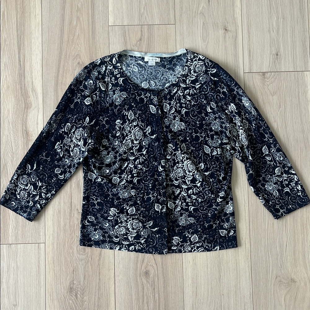 Garnet Hill Navy and White Floral Wool Cardigan